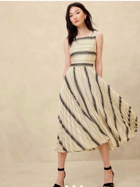 Banana Republic Dresses & Skirts - Banana Republic Striped Pleated Midi Dress in Cream and Black